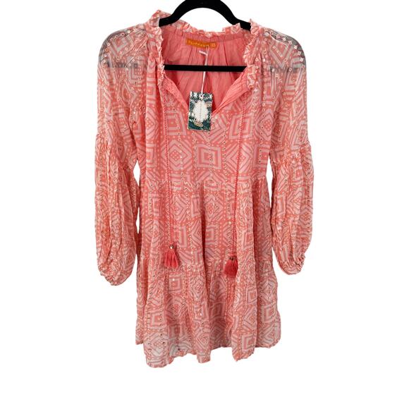 Oliphant Dress Flirty Long Balloon Sleeve Short‎ Bali Pink Women's Size XS NWT - Picture 2 of 9